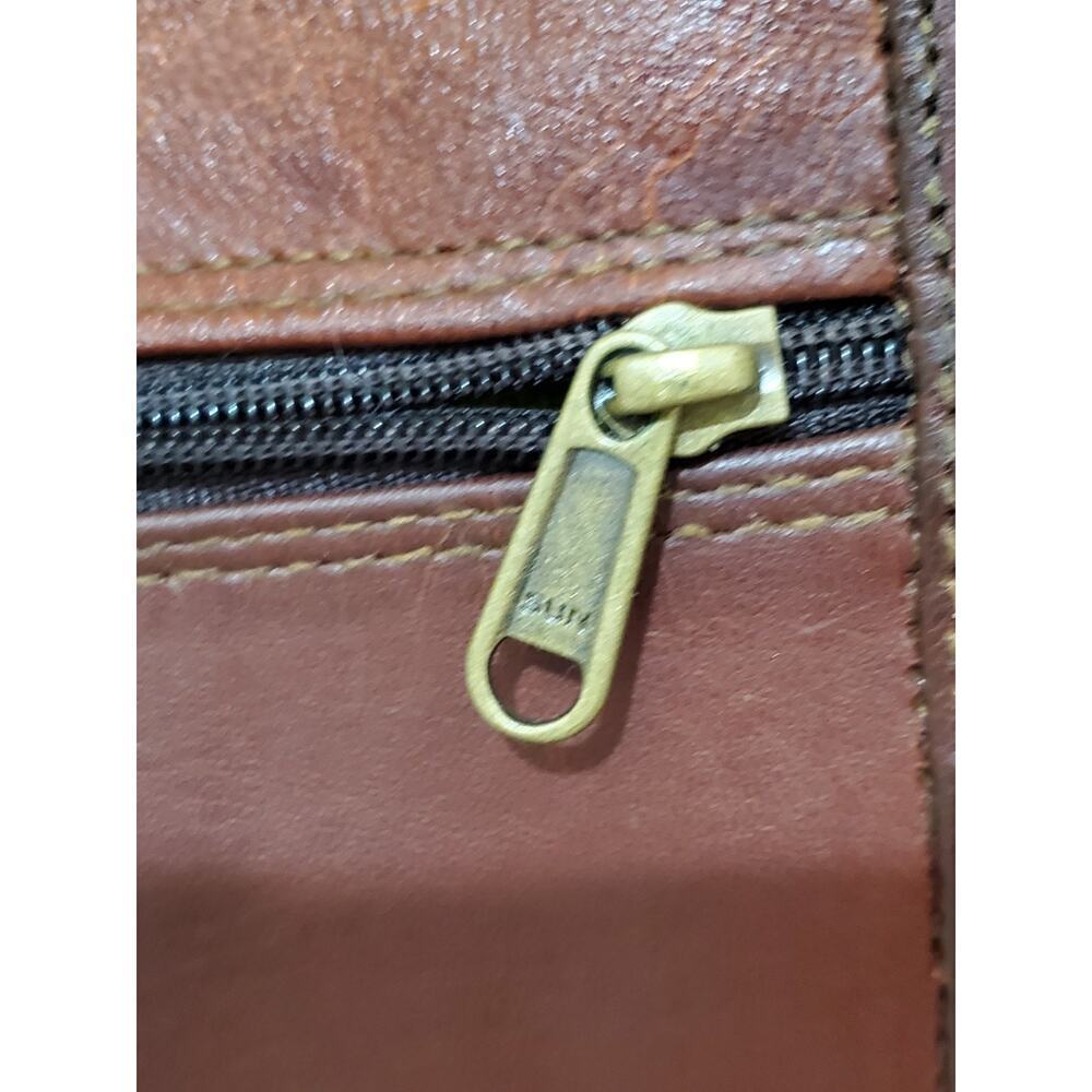 Vintage Brown Genuine Leather Crossbody Messenger Bag Canvas Lining - Picture 11 of 11